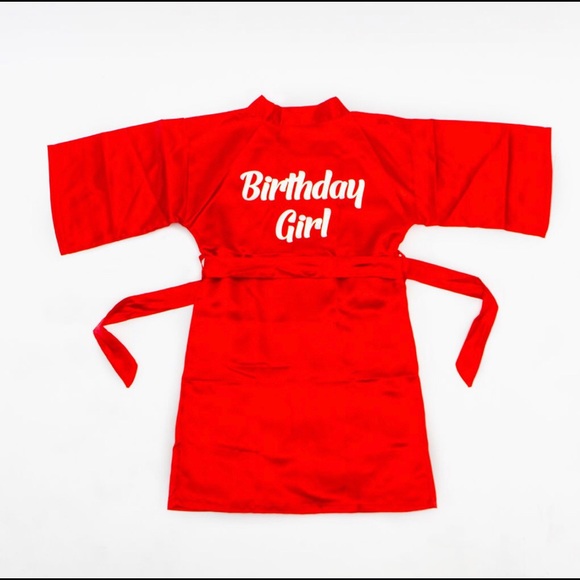 Kids Satin Red Robes "Birthday Girl" White Glitter - Picture 3 of 3